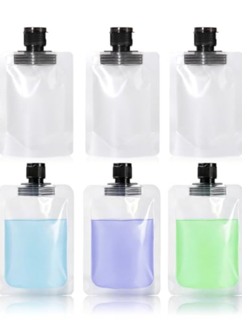 6 Pack 50ml Travel Pouches Squeezable Refillable Toiletry Bottles